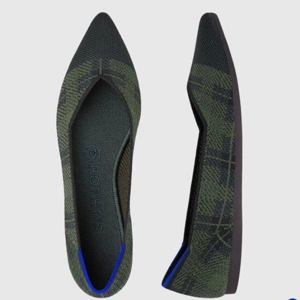 Rothy's Racer Green Check Points BNIB